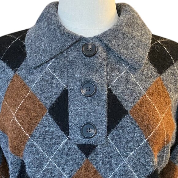 Rails Shae Wool Alpaca Argyle Cropped Sweater Polo Collar Preppy Dark Academia-M - Picture 2 of 12